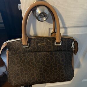 Calvin Klein Tan and Brown Monogram Satchel